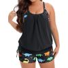imageHolipick Blouson Tankini Swimsuits for Women  Two Piece Tummy Control Bathing Suit with Shorts Modest SwimwearDinosaurs