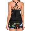 imageHolipick Blouson Tankini Swimsuits for Women  Two Piece Tummy Control Bathing Suit with Shorts Modest SwimwearDinosaurs