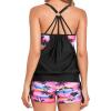 imageHolipick Blouson Tankini Swimsuits for Women  Two Piece Tummy Control Bathing Suit with Shorts Modest SwimwearFlamingo