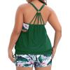 imageHolipick Blouson Tankini Swimsuits for Women  Two Piece Tummy Control Bathing Suit with Shorts Modest SwimwearGreen Leaf