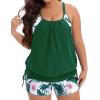 imageHolipick Blouson Tankini Swimsuits for Women  Two Piece Tummy Control Bathing Suit with Shorts Modest SwimwearGreen Leaf
