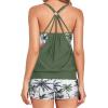 imageHolipick Blouson Tankini Swimsuits for Women  Two Piece Tummy Control Bathing Suit with Shorts Modest SwimwearGreen Palm Tree
