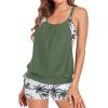 imageHolipick Blouson Tankini Swimsuits for Women  Two Piece Tummy Control Bathing Suit with Shorts Modest SwimwearGreen Palm Tree