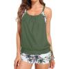 imageHolipick Blouson Tankini Swimsuits for Women  Two Piece Tummy Control Bathing Suit with Shorts Modest SwimwearGreen Palm Tree