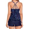 imageHolipick Blouson Tankini Swimsuits for Women  Two Piece Tummy Control Bathing Suit with Shorts Modest SwimwearNavy Stripe