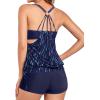 imageHolipick Blouson Tankini Swimsuits for Women  Two Piece Tummy Control Bathing Suit with Shorts Modest SwimwearNavy Stripe