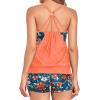 imageHolipick Blouson Tankini Swimsuits for Women  Two Piece Tummy Control Bathing Suit with Shorts Modest SwimwearOrange Floral