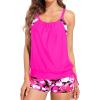 imageHolipick Blouson Tankini Swimsuits for Women  Two Piece Tummy Control Bathing Suit with Shorts Modest SwimwearPink Floral