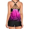 imageHolipick Blouson Tankini Swimsuits for Women  Two Piece Tummy Control Bathing Suit with Shorts Modest SwimwearPink Gradient