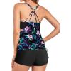 imageHolipick Blouson Tankini Swimsuits for Women  Two Piece Tummy Control Bathing Suit with Shorts Modest SwimwearPink Green Flower