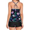imageHolipick Blouson Tankini Swimsuits for Women  Two Piece Tummy Control Bathing Suit with Shorts Modest SwimwearPink Green Flower