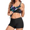 imageHolipick Blouson Tankini Swimsuits for Women  Two Piece Tummy Control Bathing Suit with Shorts Modest SwimwearPink Green Flower