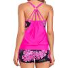 imageHolipick Blouson Tankini Swimsuits for Women  Two Piece Tummy Control Bathing Suit with Shorts Modest SwimwearPink and Black Florals