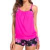 imageHolipick Blouson Tankini Swimsuits for Women  Two Piece Tummy Control Bathing Suit with Shorts Modest SwimwearPink and Black Florals