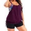 imageHolipick Blouson Tankini Swimsuits for Women  Two Piece Tummy Control Bathing Suit with Shorts Modest SwimwearPurple Floral