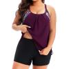 imageHolipick Blouson Tankini Swimsuits for Women  Two Piece Tummy Control Bathing Suit with Shorts Modest SwimwearPurple Floral