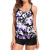 imageHolipick Blouson Tankini Swimsuits for Women  Two Piece Tummy Control Bathing Suit with Shorts Modest SwimwearPurple Flowers
