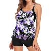 imageHolipick Blouson Tankini Swimsuits for Women  Two Piece Tummy Control Bathing Suit with Shorts Modest SwimwearPurple Flowers