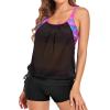 imageHolipick Blouson Tankini Swimsuits for Women  Two Piece Tummy Control Bathing Suit with Shorts Modest SwimwearPurple Geometric