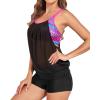 imageHolipick Blouson Tankini Swimsuits for Women  Two Piece Tummy Control Bathing Suit with Shorts Modest SwimwearPurple Geometric