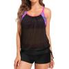 imageHolipick Blouson Tankini Swimsuits for Women  Two Piece Tummy Control Bathing Suit with Shorts Modest SwimwearPurple Geometric