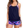 imageHolipick Blouson Tankini Swimsuits for Women  Two Piece Tummy Control Bathing Suit with Shorts Modest SwimwearPurple Palm Tree