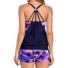 imageHolipick Blouson Tankini Swimsuits for Women  Two Piece Tummy Control Bathing Suit with Shorts Modest SwimwearPurple Palm Tree