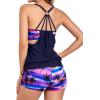imageHolipick Blouson Tankini Swimsuits for Women  Two Piece Tummy Control Bathing Suit with Shorts Modest SwimwearPurple Palm Tree