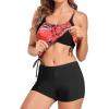 imageHolipick Blouson Tankini Swimsuits for Women  Two Piece Tummy Control Bathing Suit with Shorts Modest SwimwearRed Floral