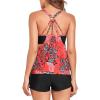 imageHolipick Blouson Tankini Swimsuits for Women  Two Piece Tummy Control Bathing Suit with Shorts Modest SwimwearRed Floral