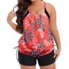 imageHolipick Blouson Tankini Swimsuits for Women  Two Piece Tummy Control Bathing Suit with Shorts Modest SwimwearRed Floral