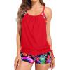 imageHolipick Blouson Tankini Swimsuits for Women  Two Piece Tummy Control Bathing Suit with Shorts Modest SwimwearRed Florals