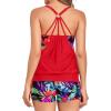 imageHolipick Blouson Tankini Swimsuits for Women  Two Piece Tummy Control Bathing Suit with Shorts Modest SwimwearRed Florals