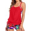 imageHolipick Blouson Tankini Swimsuits for Women  Two Piece Tummy Control Bathing Suit with Shorts Modest SwimwearRed Florals
