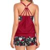 imageHolipick Blouson Tankini Swimsuits for Women  Two Piece Tummy Control Bathing Suit with Shorts Modest SwimwearRed Flower