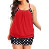 imageHolipick Blouson Tankini Swimsuits for Women  Two Piece Tummy Control Bathing Suit with Shorts Modest SwimwearRed Polka Dot