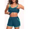 imageHolipick Blouson Tankini Swimsuits for Women  Two Piece Tummy Control Bathing Suit with Shorts Modest SwimwearTeal and Green With Pocket