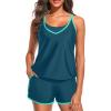 imageHolipick Blouson Tankini Swimsuits for Women  Two Piece Tummy Control Bathing Suit with Shorts Modest SwimwearTeal and Green With Pocket