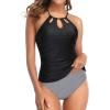 imageHolipick Two Piece Tankini Bathing Suits for Women Tummy Control Swimsuits High Neck Swim Tankini Top with Bikini BottomBlack Striped