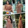 imageHolipick Womens Casual Dress Square Neck Smocked Shirred Puff Sleeve Cute Long Flowy Maxi A Line Boho DressesBrown Floral