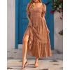 imageHolipick Womens Casual Dress Square Neck Smocked Shirred Puff Sleeve Cute Long Flowy Maxi A Line Boho DressesBrown Floral