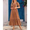 imageHolipick Womens Casual Dress Square Neck Smocked Shirred Puff Sleeve Cute Long Flowy Maxi A Line Boho DressesBrown Floral