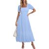 imageHolipick Womens Casual Dress Square Neck Smocked Shirred Puff Sleeve Cute Long Flowy Maxi A Line Boho DressesLight Blue