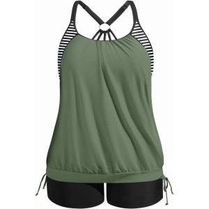 imageHolipick Blouson Tankini Swimsuits for Women  Two Piece Tummy Control Bathing Suit with Shorts Modest SwimwearArmy Green