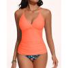 imageHolipick Tummy Control Two Piece Tankini Set Swimsuits for Women V Neck Tankini Top Bathing Suits with Swim BottomOrange Floral