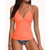imageHolipick Tummy Control Two Piece Tankini Set Swimsuits for Women V Neck Tankini Top Bathing Suits with Swim BottomOrange Floral