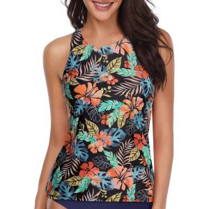 imageHolipick High Neck Tankini Top Bathing Suit Tops for Women Tummy Control Tank Tops SwimsuitsBlack Colorful Flower
