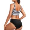 imageHolipick Women Two Piece Sports Swimsuit Crop Top Bathing Suit with Bottom High Waisted Bikini for Teen GirlsBlack Striped