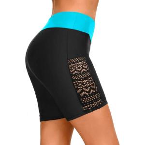 image7quot Swim Shorts Women  High Waisted Swimsuit Shorts Tummy Control Bathing Suit Lace Bottom with LinerBlack and Blue