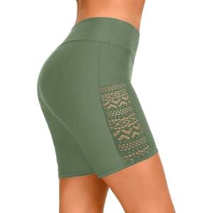 image7quot Swim Shorts Women  High Waisted Swimsuit Shorts Tummy Control Bathing Suit Lace Bottom with LinerOlive Green